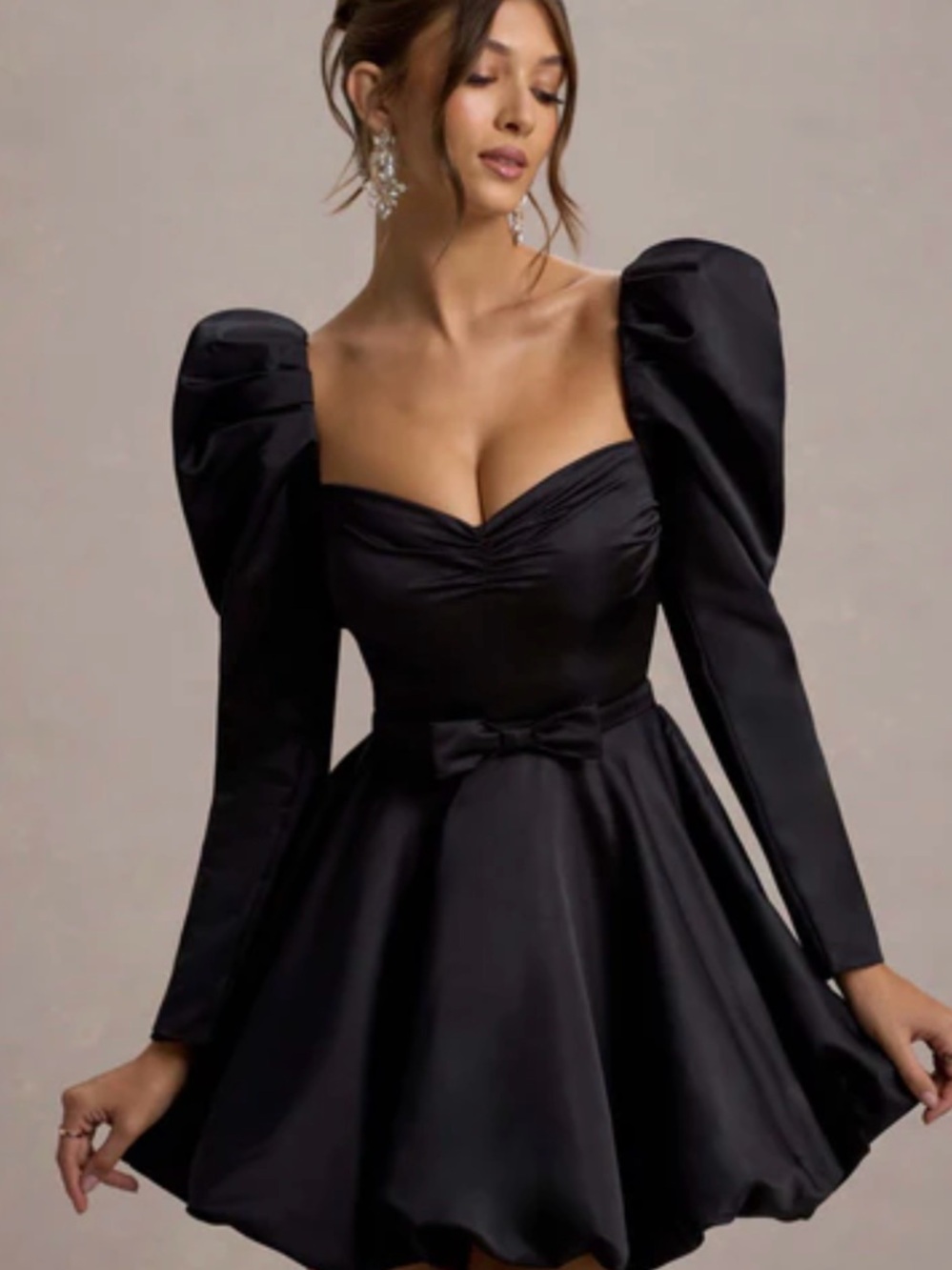 Club London Black Puff-Sleeve Mini Dress